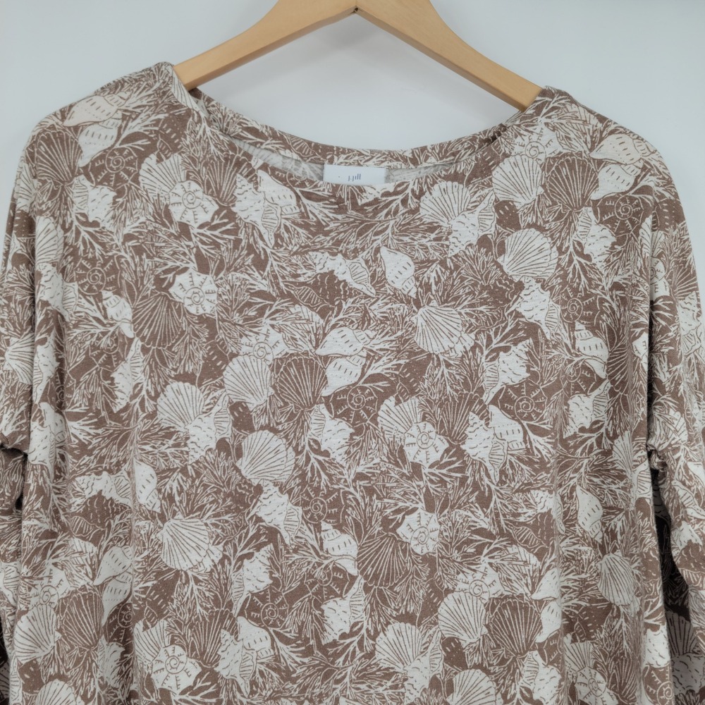 J.Jill Linen Blend Sea Shell Top Womens Large Tan Ivory Coastal Beachy Neutral - Picture 2 of 7